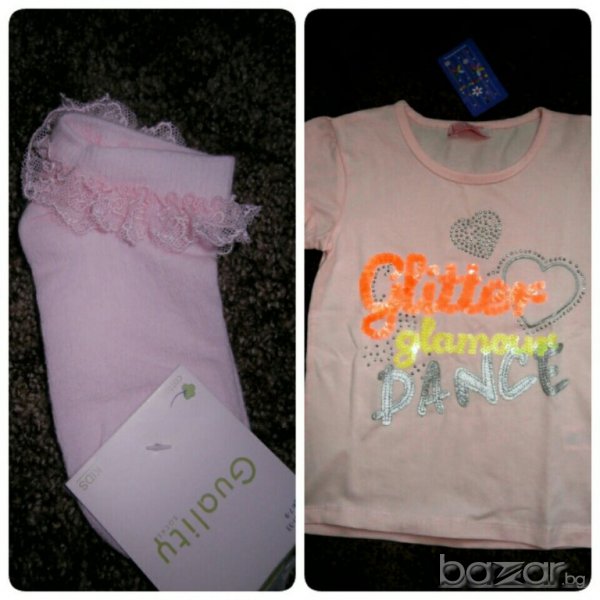 Комплект детска фанелка и чорапки в розово за 6,7 годишно момиченце, снимка 1