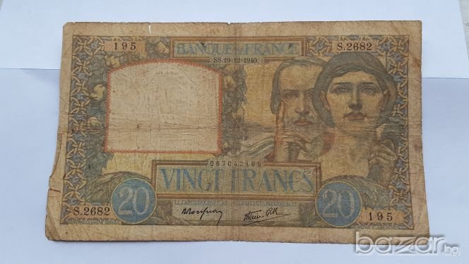 Rare FRANCE 20 FRANCS 1940 год., снимка 1