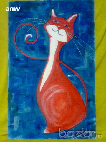 Картина котка темперни бои 