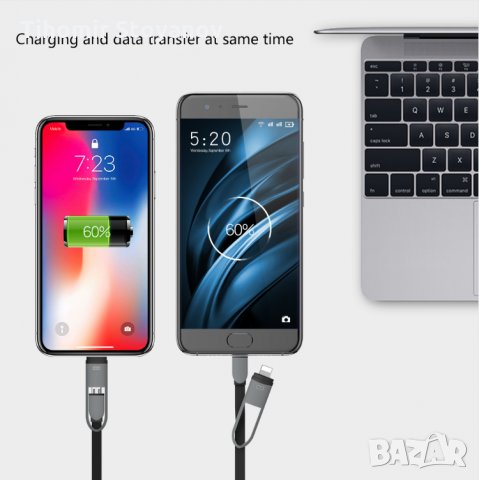 Самонавиващ се Usb 2в1 кабел подходящ Android IOS Samsung iPhone, снимка 6 - USB кабели - 21720755