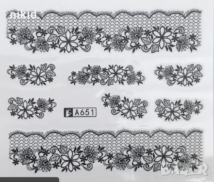 651 черни дантели с цветя ваденки слайдер водни стикери маникюр нокти, снимка 1 - Продукти за маникюр - 23821475
