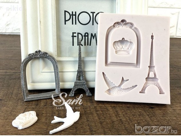 Айфелова кула гълъб рамка и корона силиконов молд форма торта декорация и украса фондан шоколад и др