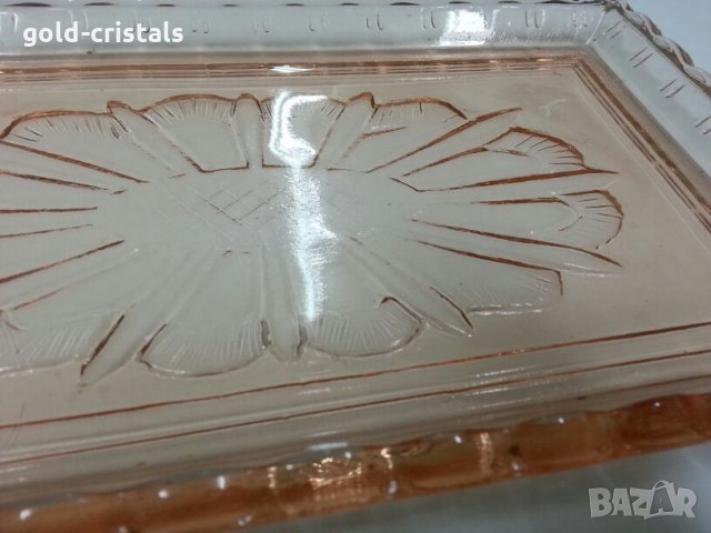 Стар стъклен поднос розово стъкло, снимка 7 - Антикварни и старинни предмети - 25134585