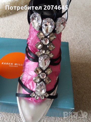 Karen Millen сандали на ток с камъни,черни.Номер-40, снимка 2 - Дамски обувки на ток - 22789453