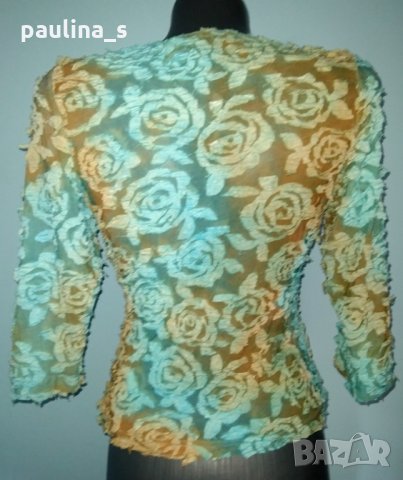 Дизайнерска еластична блуза с декорации "SNO SKINS" design brand / унисайз , снимка 3 - Корсети, бюстиета, топове - 25670585
