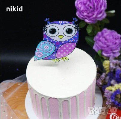 Бухал Сова красив цветен твърд Акрил топер за торта украса