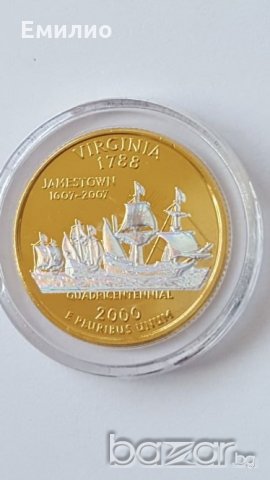 State Quarter 25 cents GOLDEN PLATED 2000-D VIRGINIA 1788 UNC, снимка 5 - Нумизматика и бонистика - 19323120