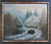 Зимен пейзаж с диви прасета, картина за ловци, снимка 1 - Картини - 25175746