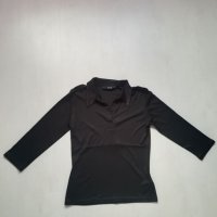 Черна блуза с яка, снимка 1 - Блузи с дълъг ръкав и пуловери - 21242285