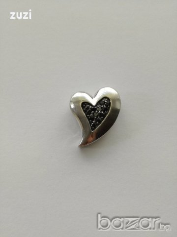 Сребърна висулка сърце с черни цирконий - сребро проба 925 , снимка 2 - Колиета, медальони, синджири - 19340960