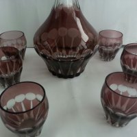 Ретро стъклени чаши с гарафа цветно стъкло , снимка 6 - Антикварни и старинни предмети - 25525942