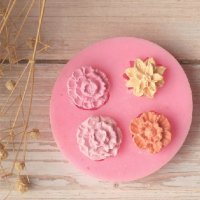 4 различни напластени цветя силиконов молд форма за декорация и украса торта фондан шоколад, снимка 1 - Форми - 25047566