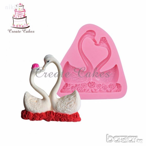 двойка влюбени лебеди лебед силиконов молд калъп форма украса декорация торта глина шоколад и др, снимка 1