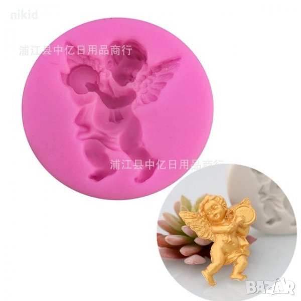 Ангел с барабанче силиконов молд форма кръщене пита украса декорация фондан шоколад торта, снимка 1