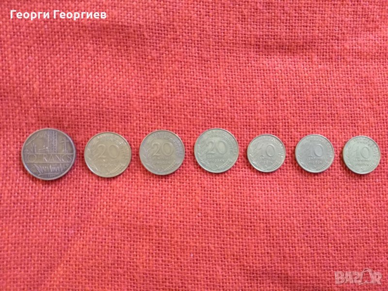 Френски  монети, 7 броя, емисии от 1992г. до 1976г., много запазени, снимка 1