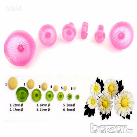 6 бр пластмасови релефни тичинки  за цветя форми резци печати фондан тесто украса и декорация торта , снимка 3 - Форми - 18676837