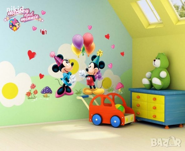 Мики и Мини Маус на Парти с балони стикер лепенка за стена мебел детска стая, снимка 1 - Други - 21682055