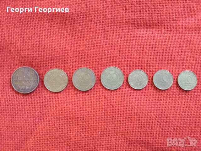 Френски  монети, 7 броя, емисии от 1992г. до 1976г., много запазени, снимка 1 - Нумизматика и бонистика - 23356475