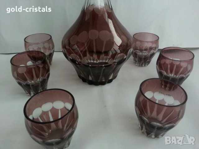 Ретро стъклени чаши с гарафа цветно стъкло , снимка 6 - Антикварни и старинни предмети - 25525942