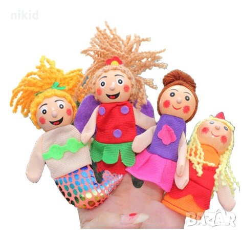 4 кукли Дървени с плат пръсти пръстчета за ръце детски театър