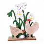 Дървена украса за Великден Петел и кокошка с яйце в градинка, снимка 1 - Декорация за дома - 24607051