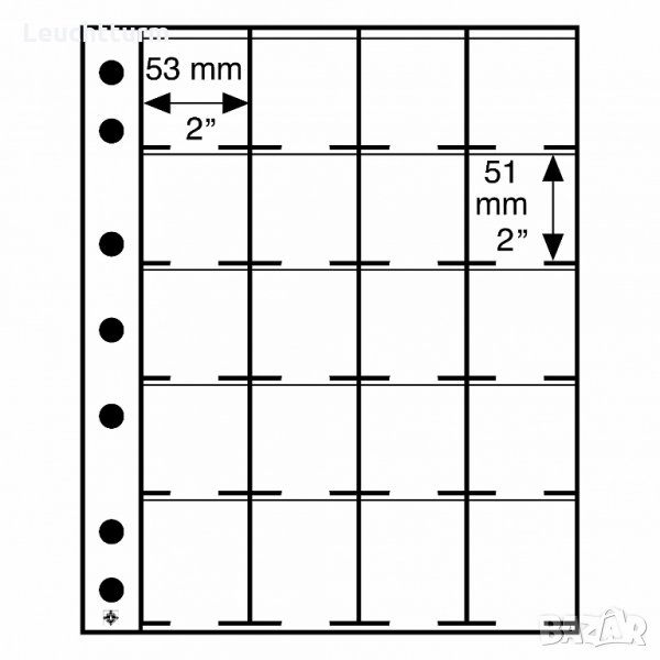 листи GRANDE за 20 монети в картончета с размер - 50x50 mm, снимка 1