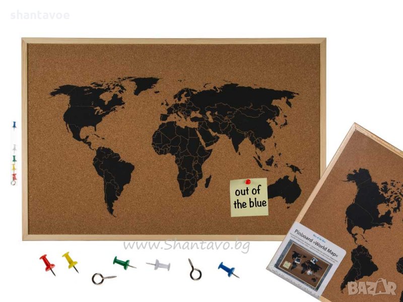 Карта на света от корк в рамка, снимка 1