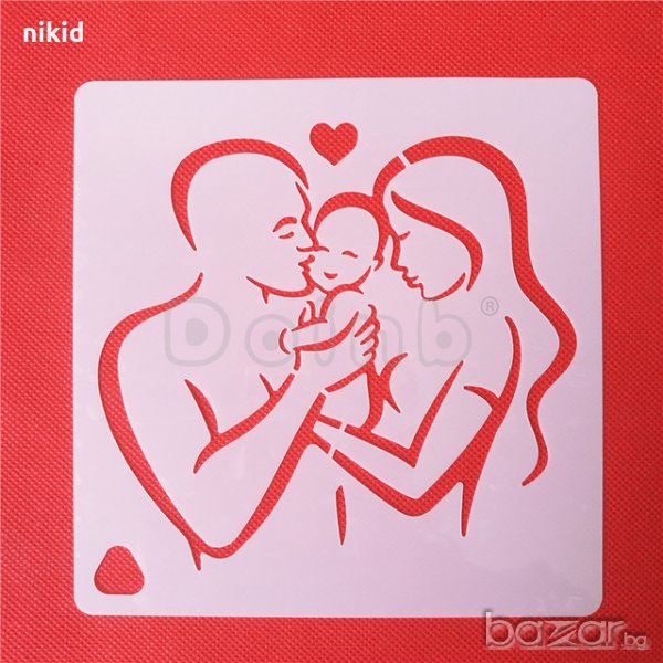 Майка баща и бебе стенсил шаблон спрей торта украса кекс, снимка 1