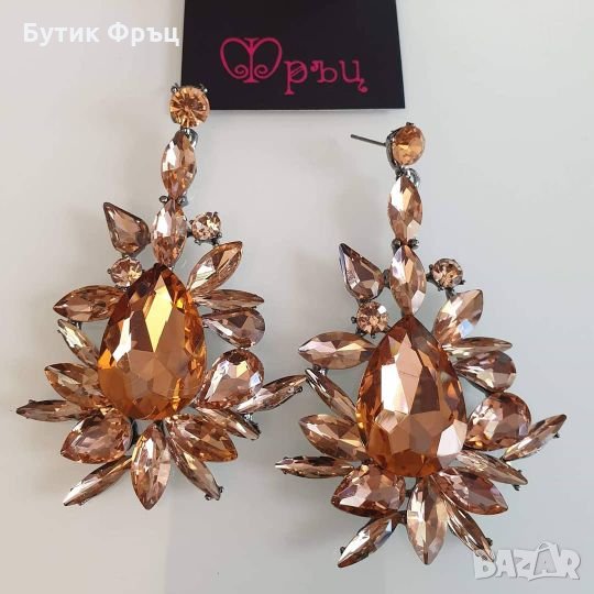 Обеци голд розе кристали , снимка 1