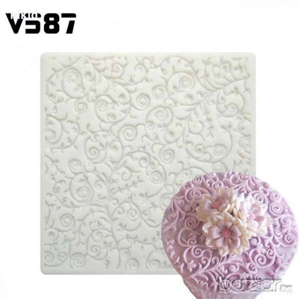 Релефни завъртулки  силиконов молд отливка дантела квадрат за украса декорация фондан торта мъфин, снимка 1