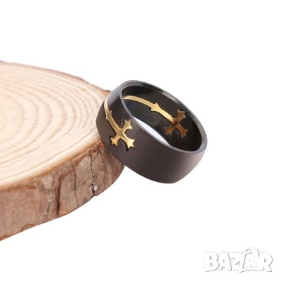 пръстен, черна халка с кръст, снимка 3 - Пръстени - 25424819