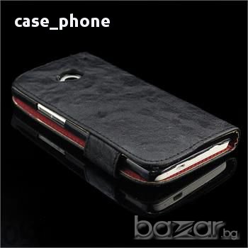 Нов черен флип кейс от кожа за HTC The One M7, снимка 2 - Калъфи, кейсове - 11015221