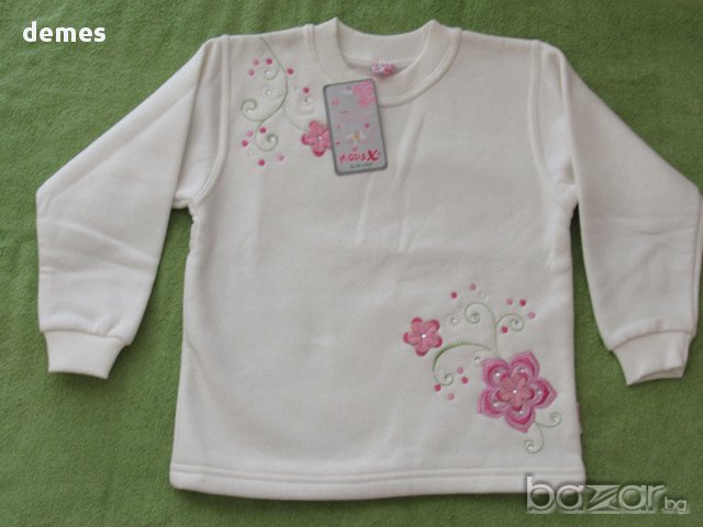 Бял детски блузон с бродерия за момиче размер 116, нов 