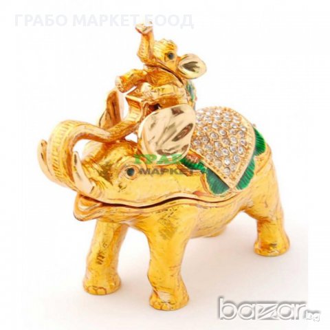 Декоративна метална кутийка за бижута във формата на слон с малко слонче на гърба - фаберже, снимка 1 - Декорация за дома - 15763711