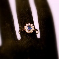 златен пръстен корона със син шпинел 2.31 грама/размер №52, снимка 5 - Пръстени - 20665081