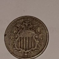 5  Cent 1866 Nickel Cooper  COIN w/raise. RARE, снимка 1 - Нумизматика и бонистика - 16612614