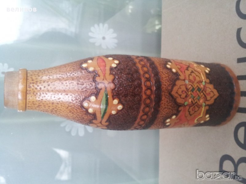 красива пирографирана бутилка спомен от отминали времена, снимка 1