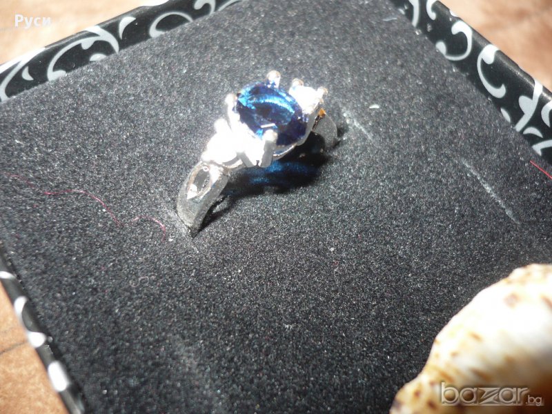 Пръстен сребърно покритие със син кристал, снимка 1