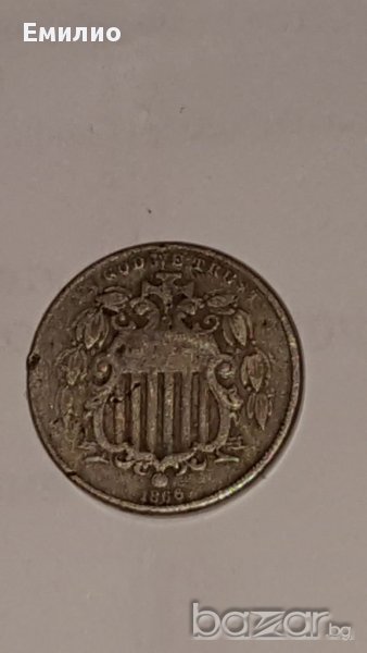 5  Cent 1866 Nickel Cooper  COIN w/raise. RARE, снимка 1