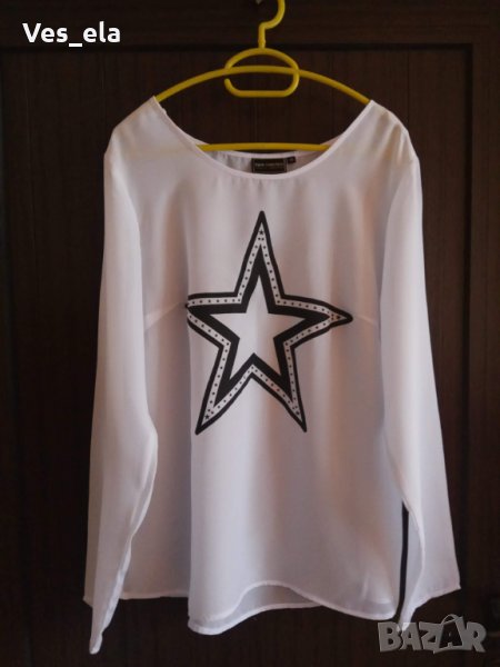 бяла шифонена  блуза звезда размер ХЛ, снимка 1