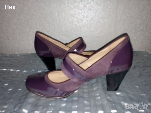 Clarks -Лилави обувки лак и велур № 40, стелка 26 см, снимка 3 - Дамски обувки на ток - 23897651