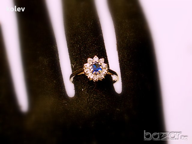 златен пръстен корона със син шпинел 2.31 грама/размер №52, снимка 5 - Пръстени - 20665081