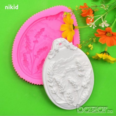 Лавандула в рамка овал голям силиконов молд декорация украса фондан торта гипс сапун калъп