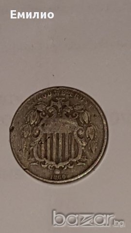 5  Cent 1866 Nickel Cooper  COIN w/raise. RARE, снимка 1 - Нумизматика и бонистика - 16612614