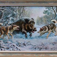 Диво прасе срещу кучета, картина за ловци, снимка 1 - Картини - 16989242