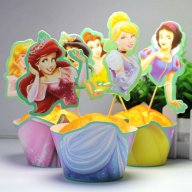 6 принцеси Ариел Белл Снежанка 12 бр топери и кошнички украса декорация за мъфини кексчета парти, снимка 1 - Други - 17947044