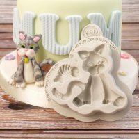 3D коте и рибена кост силиконов молд форма декорация и украса торта фондан бисквитки, снимка 1 - Форми - 20448372