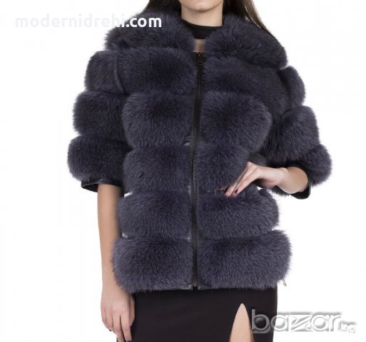 Дамско палто от лисица тъмно сиво