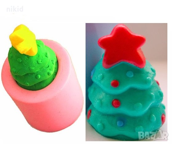3D Елха със звезда цилиндър силиконов молд форма декорация торта фондан шоколад гипс сапун свещ и др