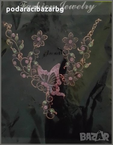МЕДЕН КОМПЛЕКТ БИЖУТА-КРИСТАЛНИ ЦВЕТЯ И ПЕПЕРУДИ , снимка 1